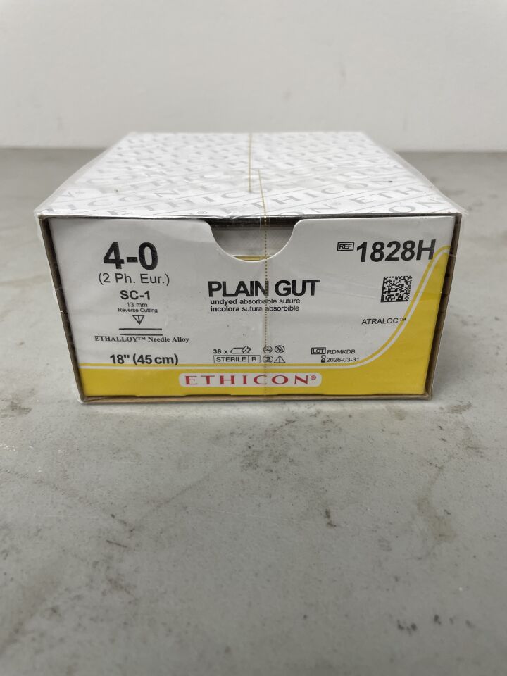 1828H - ETHICON - Gut Plain Absorbable Monofilament Suture, Size 4-0, 18 in. Length, SC-1 Needle, (BX/36)