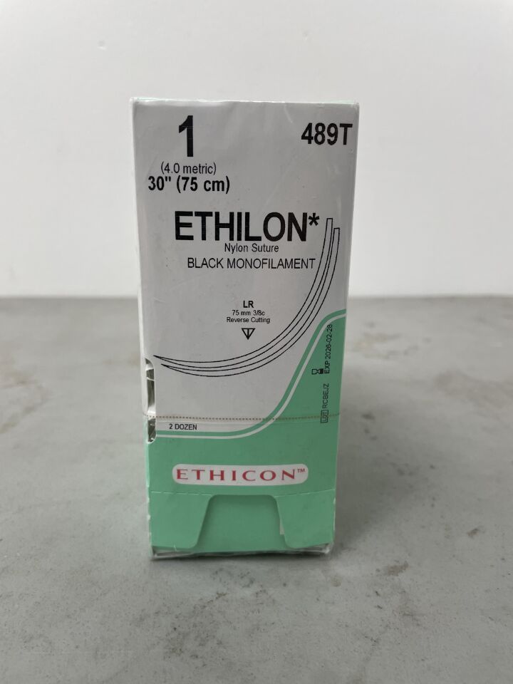 489T - ETHICON - Ethilon Non-Absorbable Monofilament Nylon Suture, Size 1, 30 in. Length, LR Needle, (BX/24)