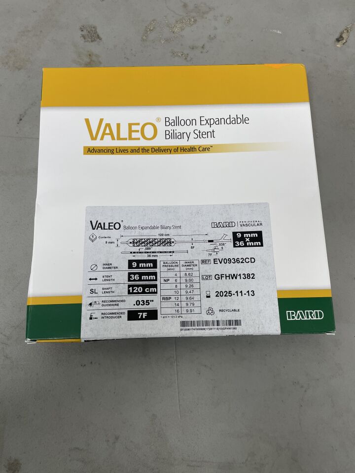 EV09362CD - BARD - VALEO Balloon Expandable Biliary Stent - 9mm x 36mm x 120cm, (BX/1)