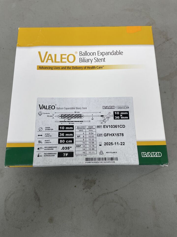 EV10361CD - BARD - VALEO Balloon Expandable Biliary Stent - 10mm x 36mm x 80cm, (BX/1)