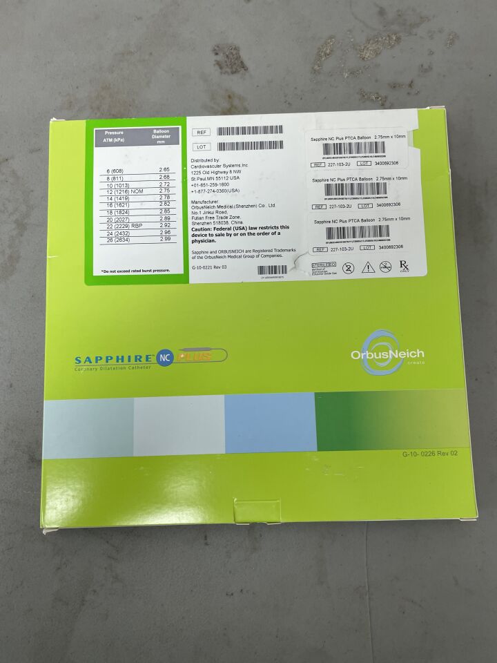 227-103-2U - ORBUSNEICH MEDICAL - Sapphire NC Plus Coronary Balloon Dilatation Catheter - 2.75mm x 10mm x 140cm, (BX/1)