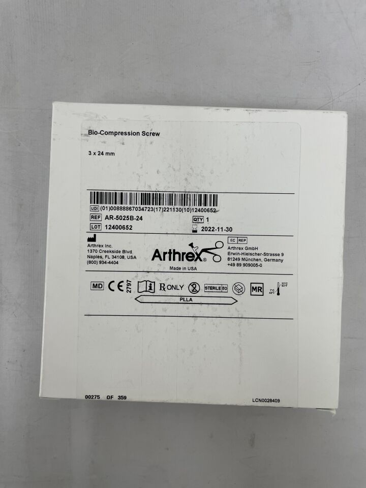 AR-5025B-24 - ARTHREX - BioCompression Screw: 3mm - 3.7mm x 24mm, (BX/1)