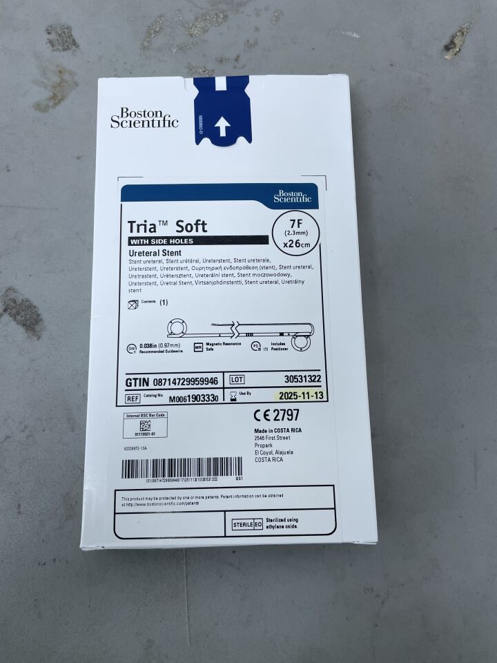 190333 - BOSTON SCIENTIFIC - Tria Soft Ureteral Stent with Side Holes - 7Fr x 26cm, (BX/1)