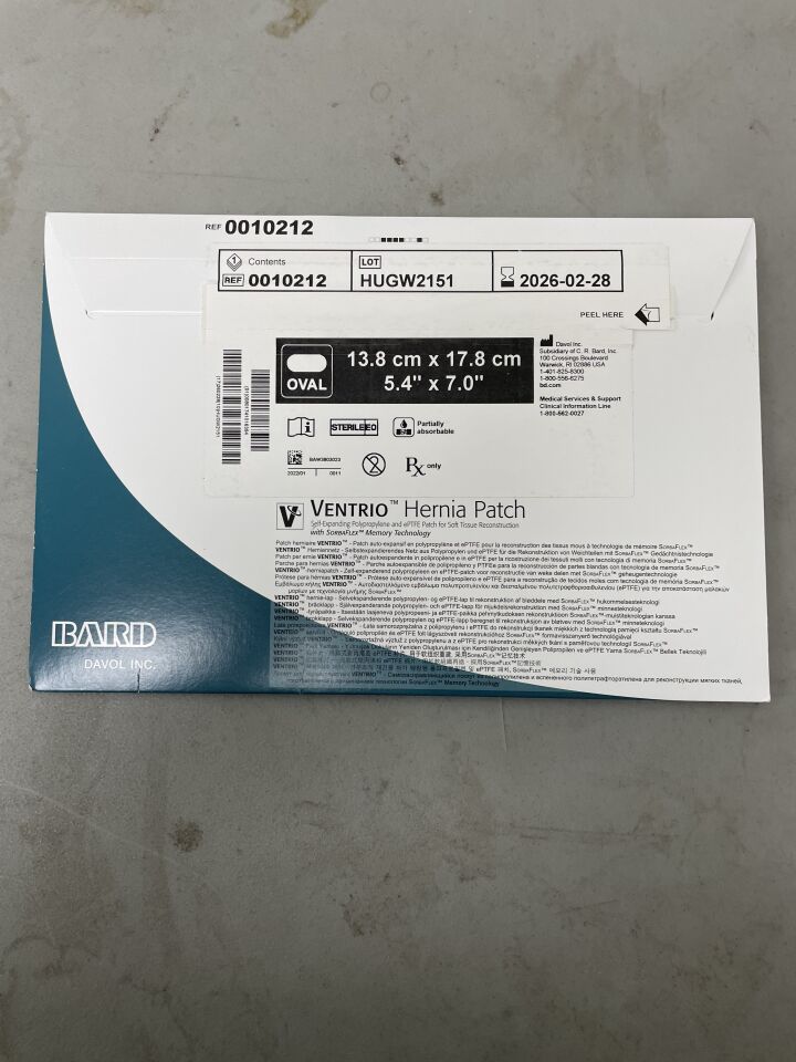 10212 - BARD - Ventrio Hernia Patch Large Oval with ePTFE 13.8cm x 17.8cm, (BX/1)