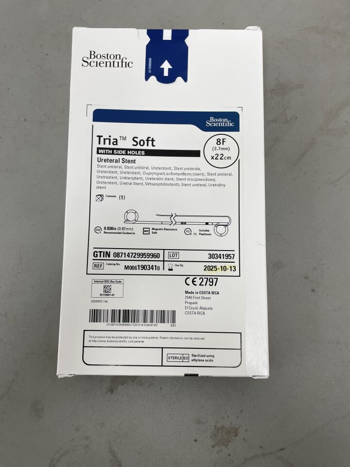 190341 - BOSTON SCIENTIFIC - Tria Soft Ureteral Stent with Side Holes - 8Fr x 22cm, (BX/1)