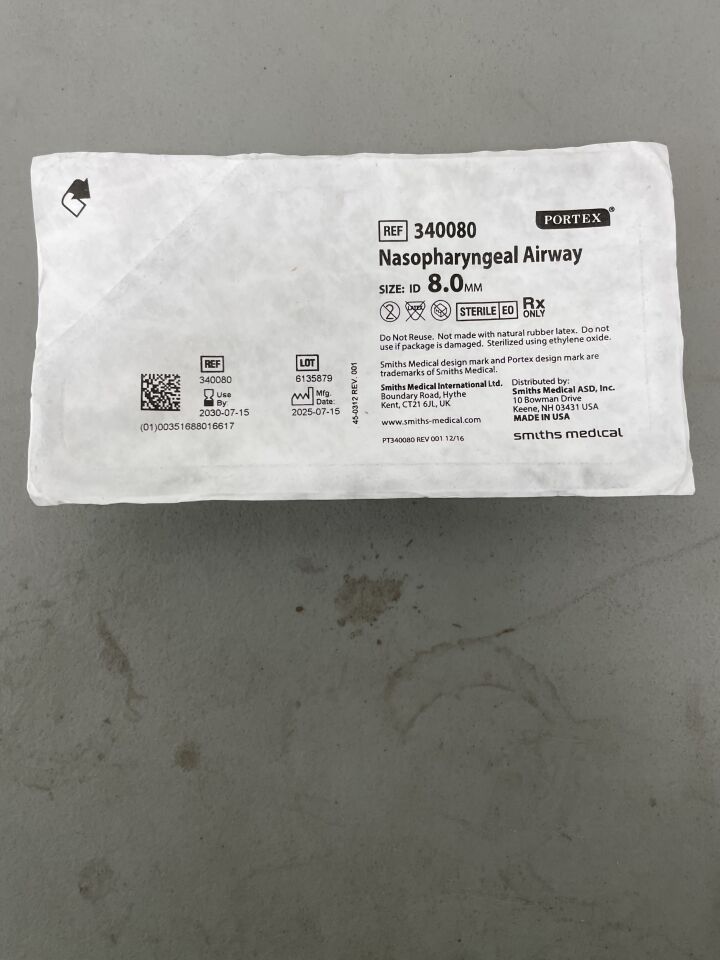 340080 - SMITHS MEDICAL - Portex Nasopharyngeal Airway, Size: ID 8.0mm, (EA)