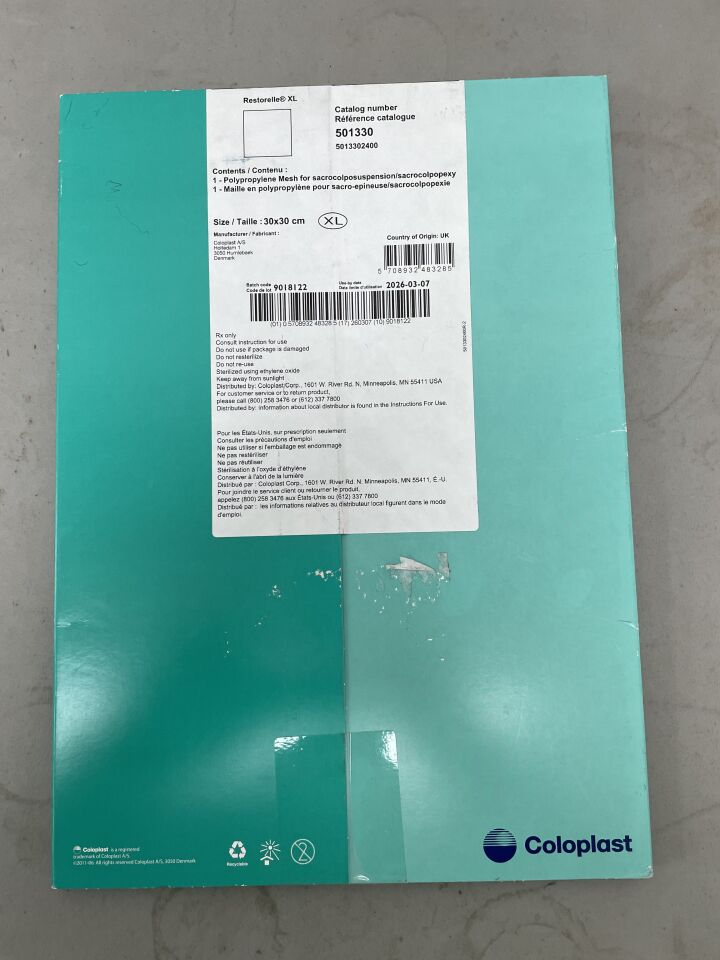 501330 - COLOPLAST - Restorelle Polypropylene Flat Mesh, 30 L x 30 cm W, Extra Large, (BX/1)