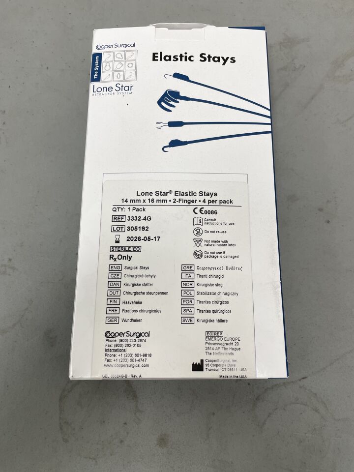 3332- 4G - COOPER SURGICAL - Lone Star Elastic Stays, 14mm x 16mm, 2-Finger (4 per pack), (BX/1)