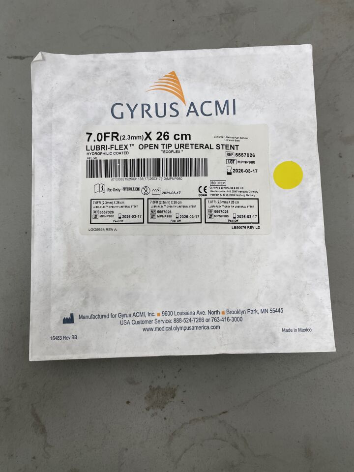 5557026 - GYRUS - Open End Lubri-Flex Ureteral Stent, 7 Fr dia. x 26 cm Length, (EA)