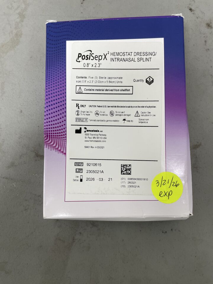 9210615 - HEMOSTASIS - PosiSep X2 Hemostat Dressing/ Intranasal Splint, 0.8" x 2.3", (BX/5)