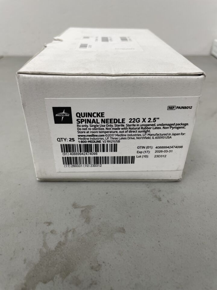 PAIN8012 - MEDLINE - Quincke Spinal Needle, 22G x 2.5", (BX/25)