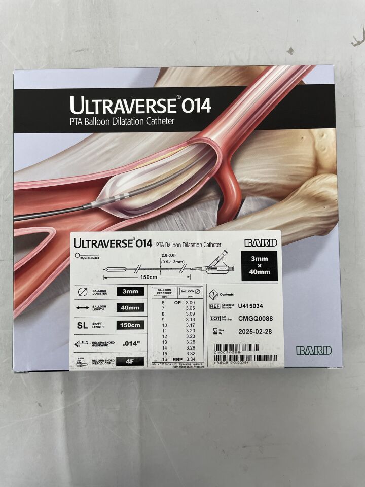 U415034 - BARD - ULTRAVERSE 014 PTA Balloon Dilatation Catheter - 4Fr x 3mm x 40mm x 150cm, (BX/1)