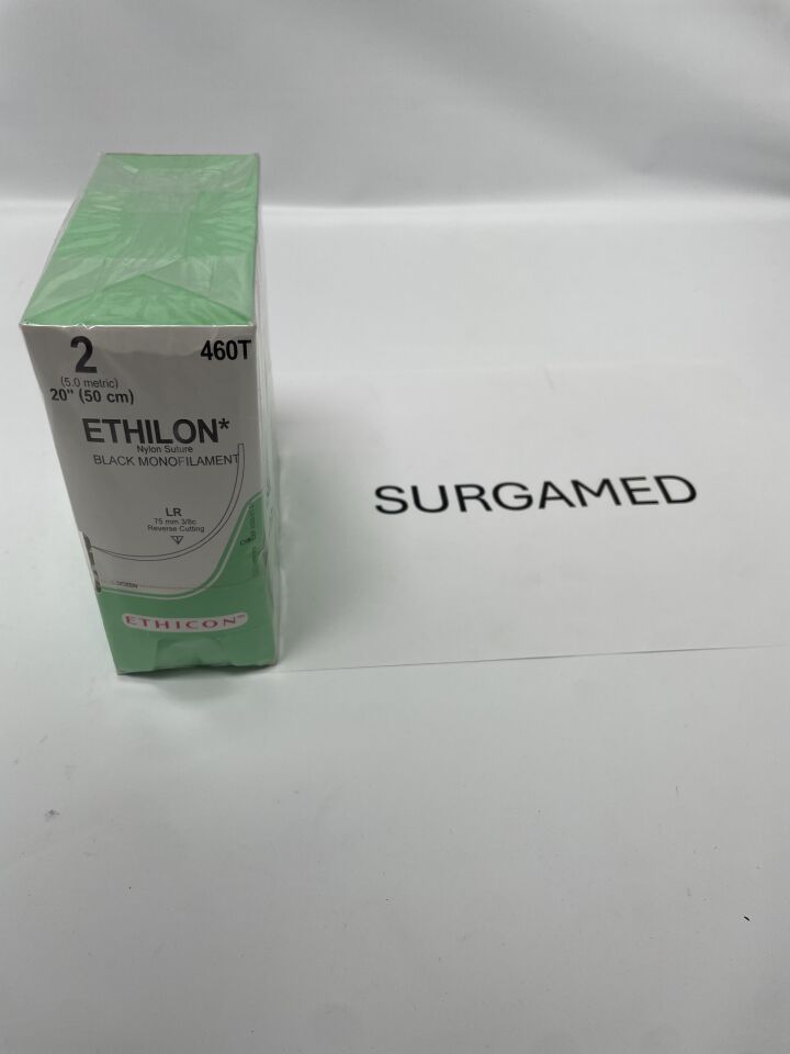 460T - ETHICON - Ethilon Non-Absorbable Monofilament Nylon Suture, Size 2, 20 in. Length, LR Needle, (BX/24)