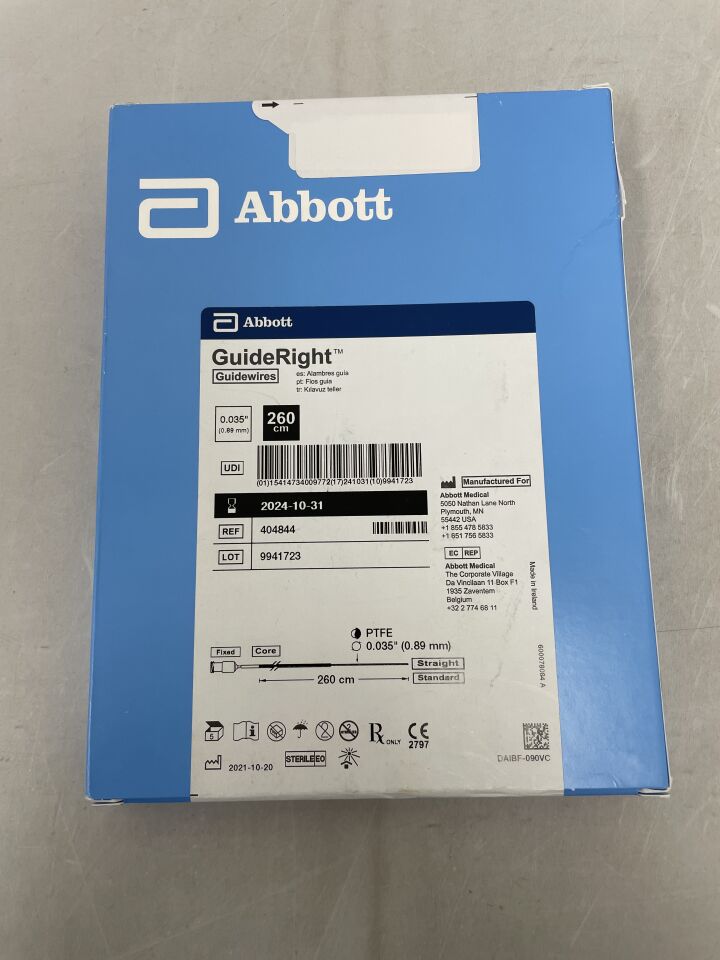 404844 - ABBOTT - SJM GuideRight Guidewire 0.035" x 260cm, Standard, Exchange, Straight, 7cm Flexible Tip, (EA)