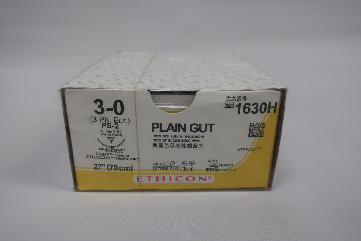 1630H - ETHICON - Gut Plain Absorbable Monofilament Suture, Size 3-0, 27 in. Length, PS-2 Needle, (BX/36)