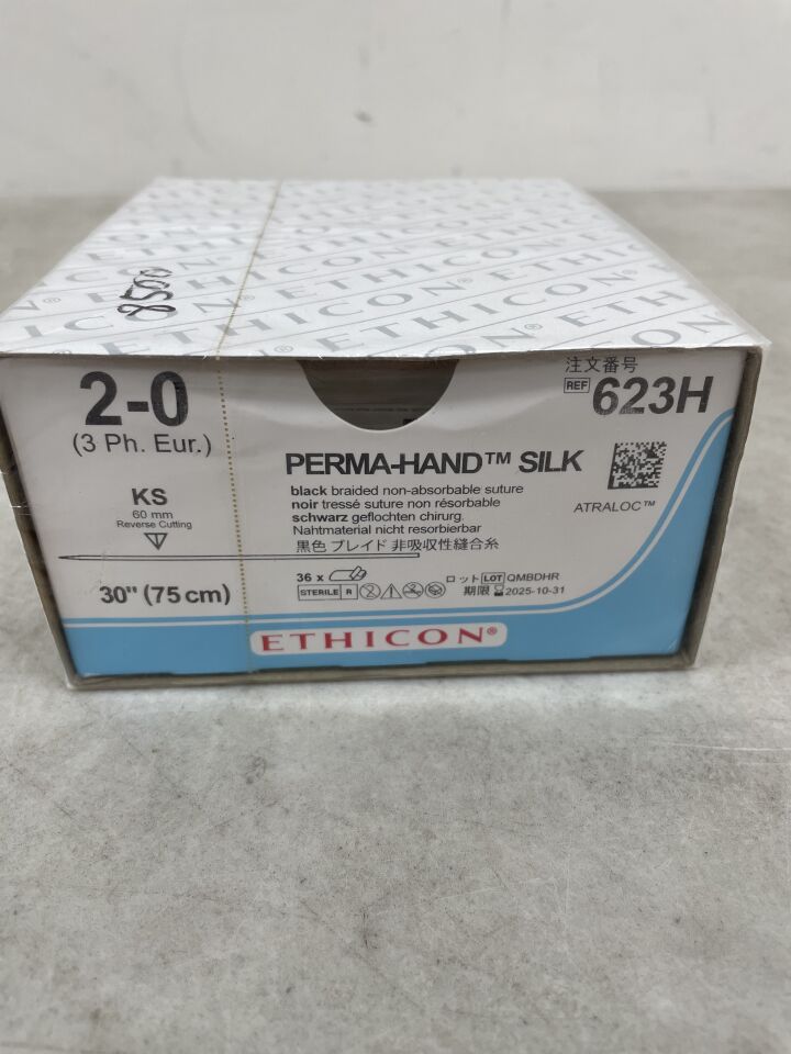 623H - ETHICON - Perma-Hand Non-Absorbable Braided Silk Suture, Size 2-0, 30 in. Length, KS Needle, (BX/36)
