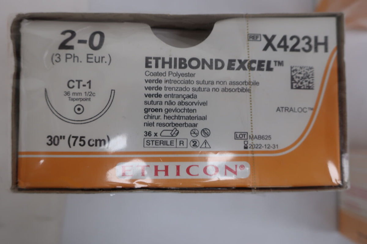 X423H - ETHICON - Ethibond Excel Non-Absorbable Braided Polyester Suture, Size 2-0, 30 in. Length, CT-1 Needle, (BX/36)