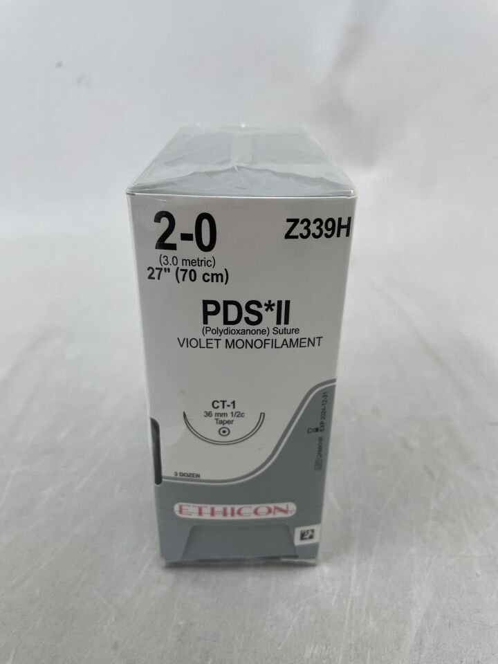 Z339H - ETHICON - PDS II (polydioxanone) Suture, Taper Point, Absorbable, CT-1 36mm ยฝ Circle, Violet Monofilament 27" = 70cm, Size: 2-0, (BX/36)