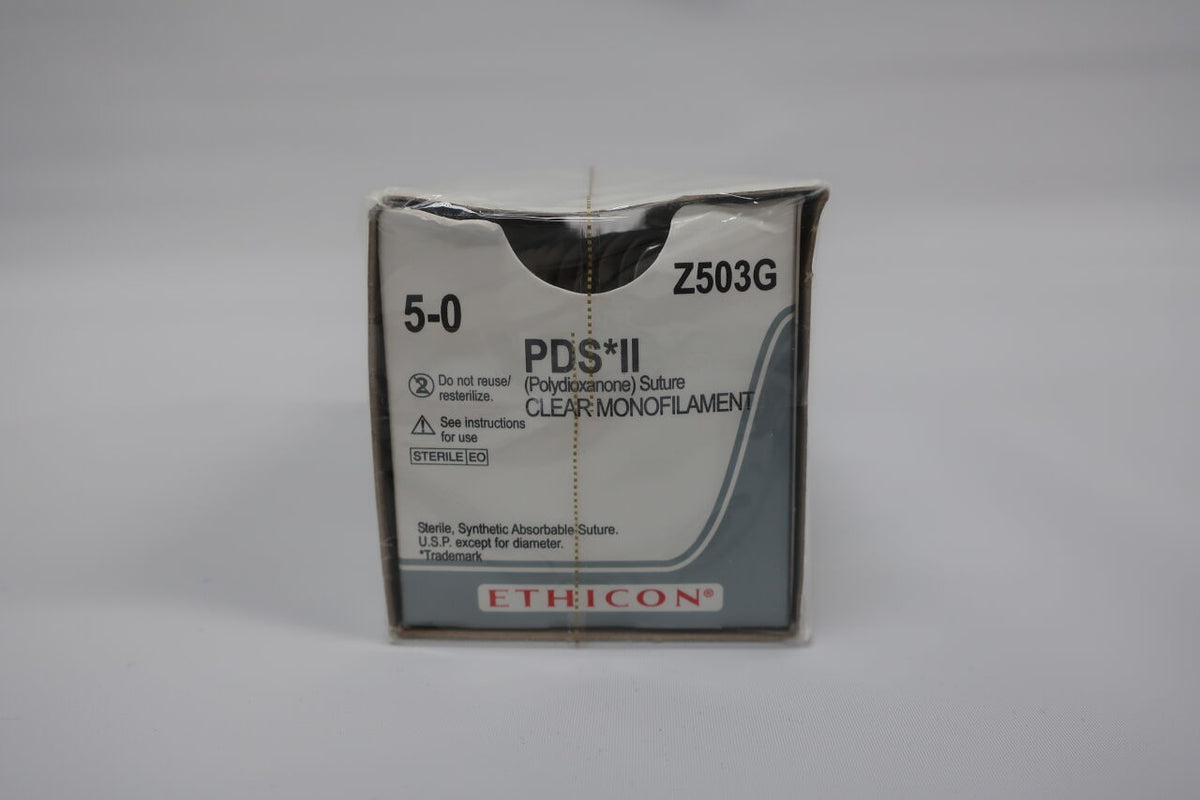 Z503G - ETHICON - PDS II Absorbable Monofilament Polydioxanone Suture, Size 5-0, 18 in. Length, P-2 Needle, (BX/12)