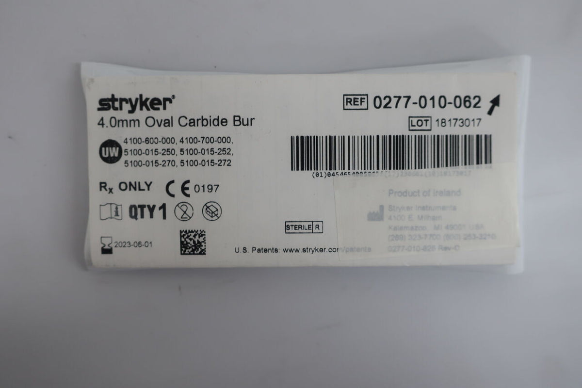 0277-010-062 - STRYKER - 4.0mm Oval Carbide Bur, (EA)