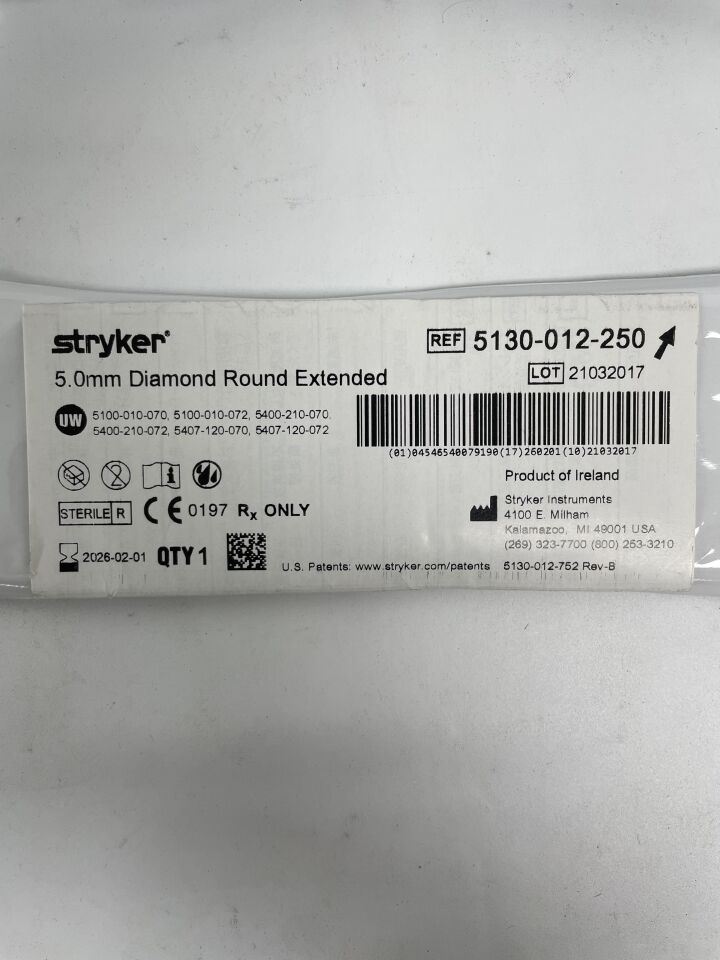 5130-012-250 - STRYKER - Round Diamond Extended Bur Long, 5.0mm, (EA)