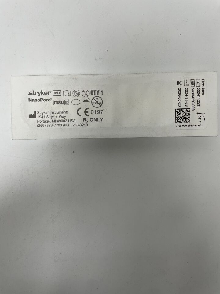5400-020-008 - STRYKER - NasoPore Fragmentable Nasal Dressing Firm 8cm, (EA)