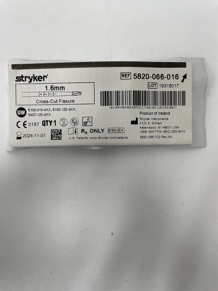 5820-066-016 - STRYKER - Cross-Cut Fissure Carbide Bur 1.6mm, (EA)
