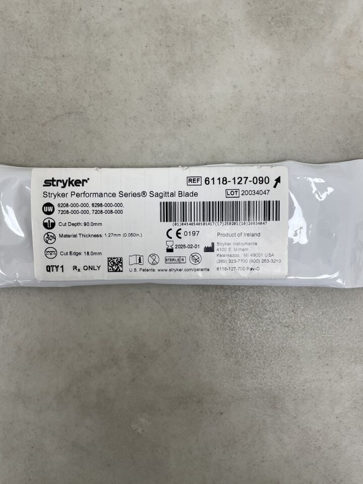 6118-127-090 - STRYKER - Performance series, Sagittal Saw Blade, 90 L x 18 mm W, 1.27 mm Cut Thickness, Aggressive Cut, (EA)