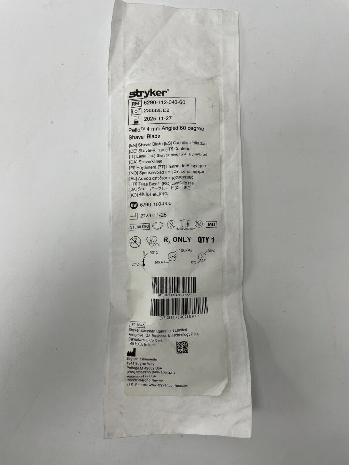 6290-112-040-60 - STRYKER - Pello ENT Microdebrider Shaver Blade, 4mm, Angled 60 Degree, (EA)