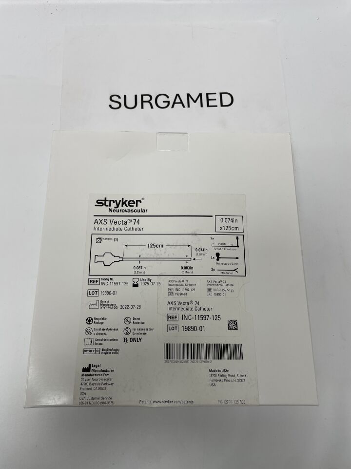 INC-11597-125 - STRYKER - AXS Vecta 74 Intermediate Aspiration Catheter - 0.074" x 125cm, (BX/1)