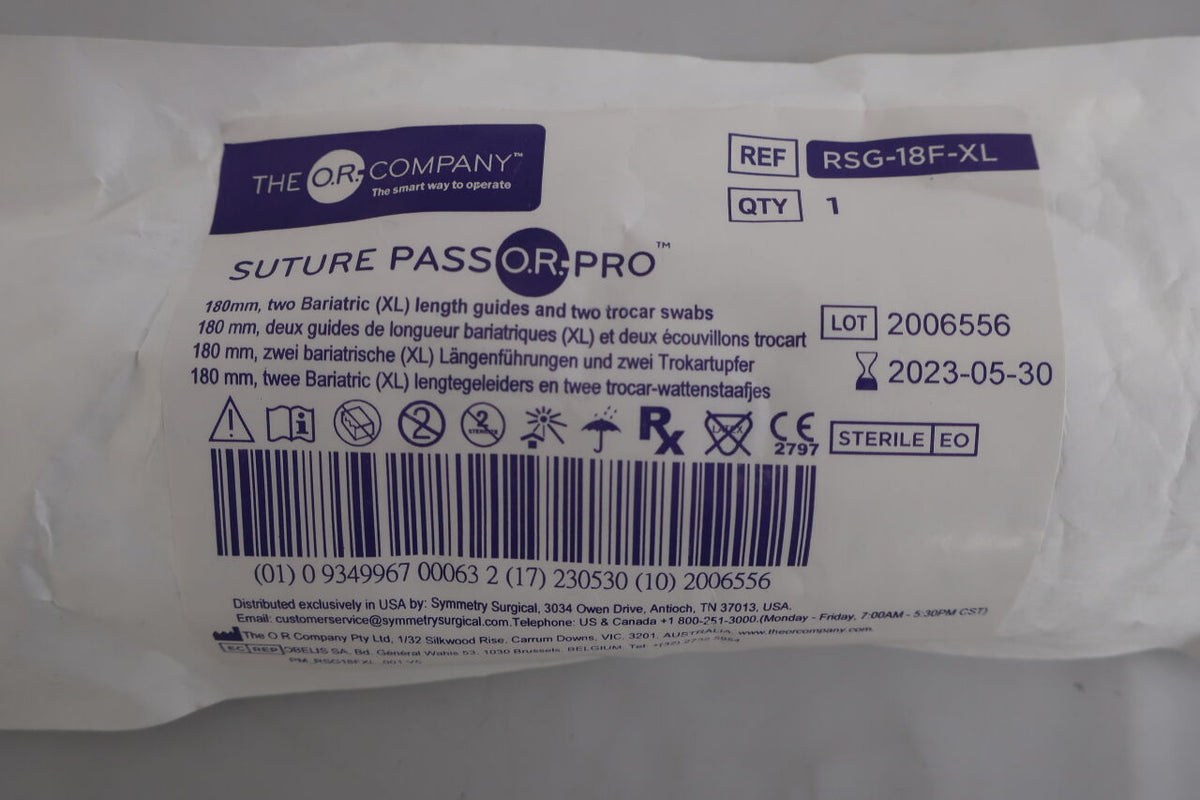 RSG-18F-XL - THE O.R. COMPANY - Suture PassOR Pro, 180mm, 2 Bariatic XL length guides and two trocar swabs, (EA)