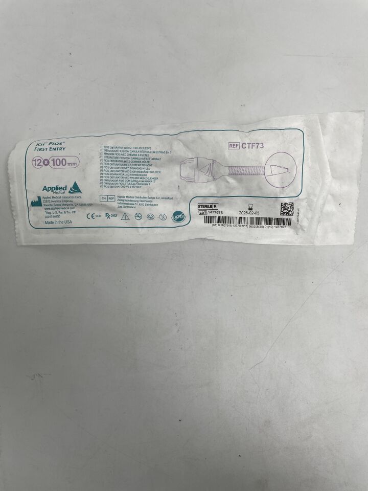 CTF73 - APPLIED MEDICAL RESOURCES - Kii Fios First Entry, Obturator w/Z-Thread Sleeve 12mm x 100mm, (EA)