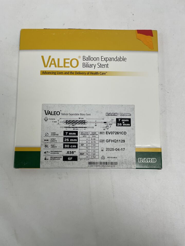 EV07261CD - BARD - Valeo OTW Biliary Stent: 7mm x 26mm x 80cm, (BX/1)