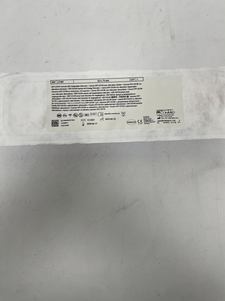 C7367 - CONMED - Dry-Doc Cannula w/Disposable Obturator 8mm x 75mm, (EA)