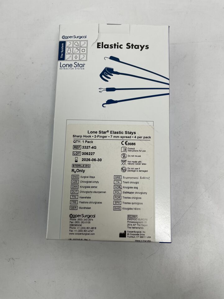 3327-4G - COOPER SURGICAL - Lone Star Elastic Stays, Sharp Hook, 2-Finger, 7mm Spread (4 per pack), (BX/1)