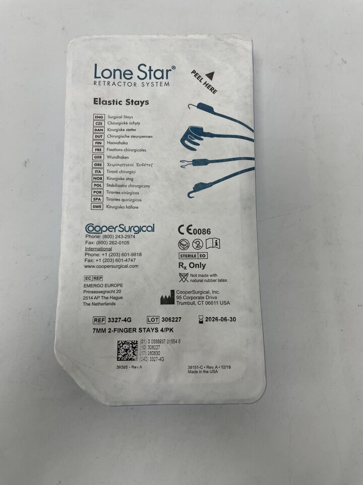 3327-4G - COOPER SURGICAL - Lone Star Elastic Stays, Sharp Hook, 2-Finger, 7mm Spread (4 per pack), (EA)