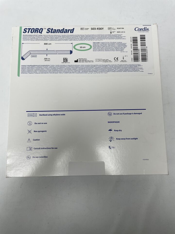 503-456Y - CORDIS - STORQ Standard Steerable Guidewire with SLX Coating - Angled - .035" x 300cm x 10cm, (BX/5)