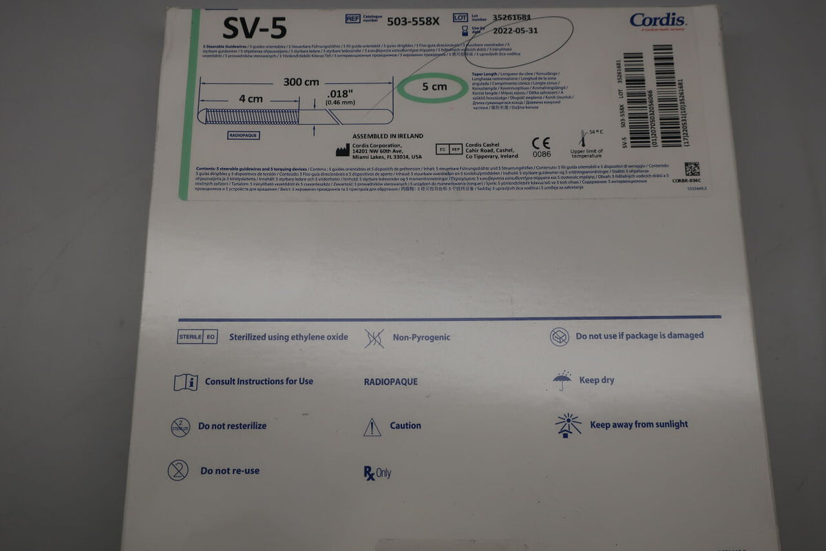 503-558X - CORDIS - SV-5 Steerable Guidewire - .018" x 300cm x 5cm, (BX/5)