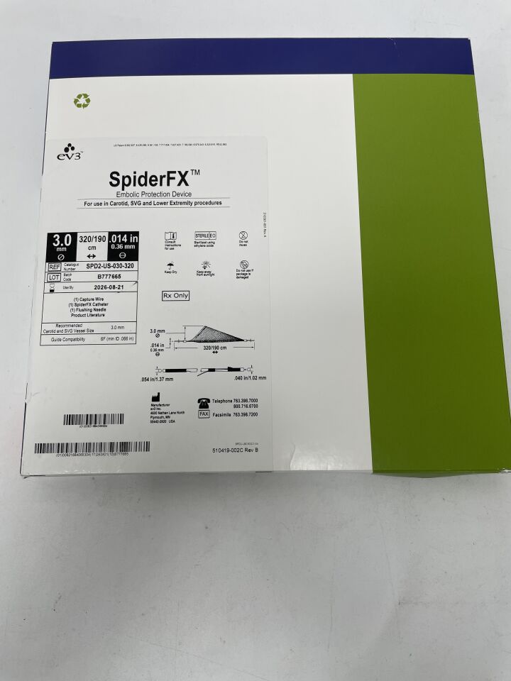 SPD2-US-030-320 - COVIDIEN - SpiderFX Embolic Protection Device, 3 mm Filter Size, 0/14" x 320/190cm, (BX/1)