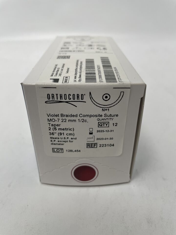 223104 - DEPUY - Orthocord Bioabsorbable Braided Polyester Suture, Size 2-0, 36 in. Length, MO-7 Needle, (BX/12)