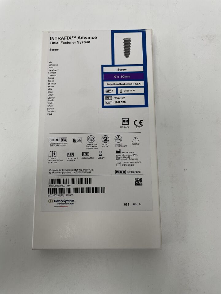 254822 - DEPUY - Intrafix Advance Tibial Fastener System PEEK Screw - 9 x 30mm, (BX/1)