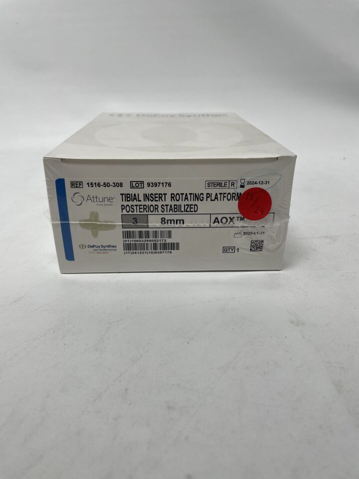 1516-50-308 - DEPUY - Attune Knee System Tibial Insert Rotating Platform Posterior Stabilized Size 3 8Mm Aox, (BX/1)