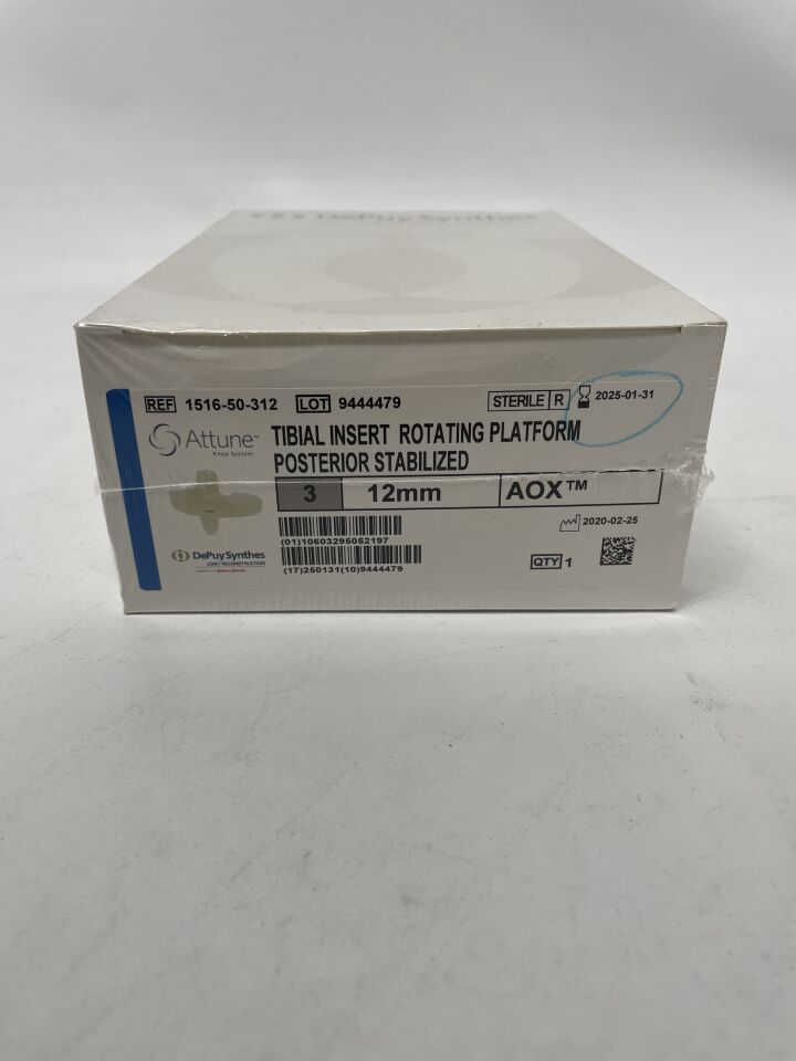 1516-50-312 - DEPUY - Attune Knee System Tibial Insert Rotating Platform Posterior Stabilized Size 3 12Mm Aox, (BX/1)