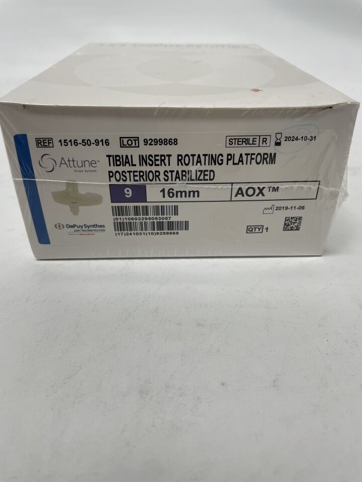 1516-50-916 - DEPUY - Attune Knee System Tibial Insert Rotating Platform Posterior Stabilized Size 9 16Mm Aox, (BX/1)
