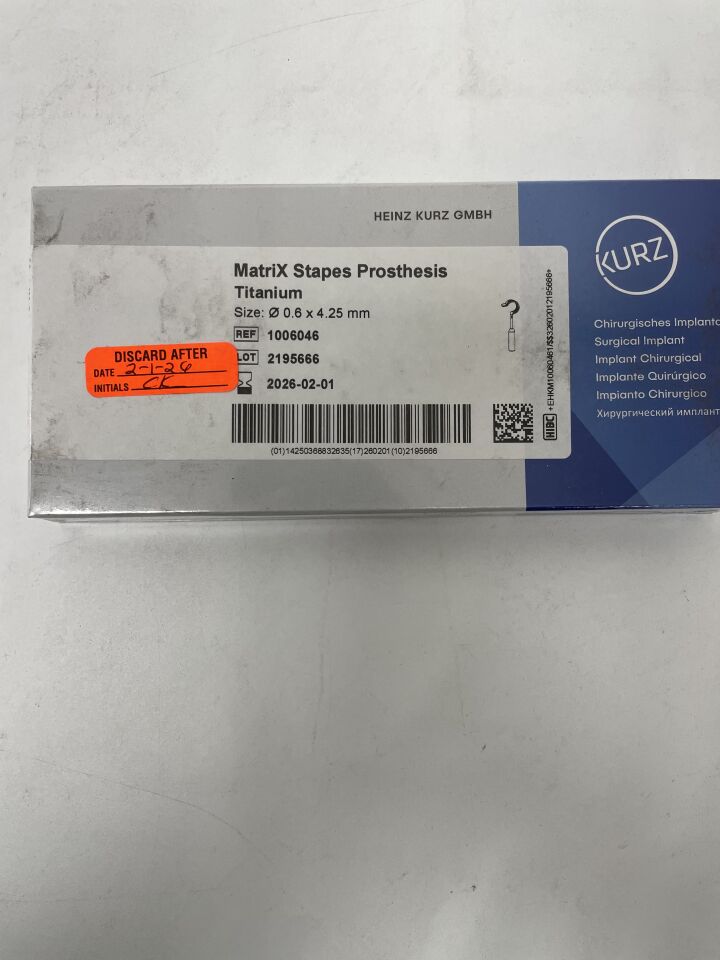 1006046 - KURZ - MatriX Stapes Ossicular Prosthesis, Partial, 0.6 x 4.75mm, (BX/1)