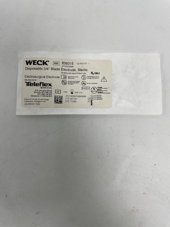 809315 - TELEFLEX - Weck Disposable 3/4inch Blade Electrode, (EA)