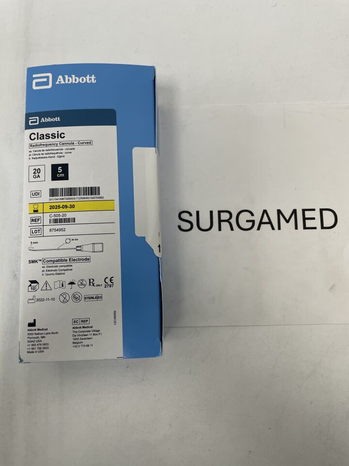 C-505-20 - ABBOTT - Classic RF Cannula, Curved 5cm x 5mm, 20G, (BX/10)