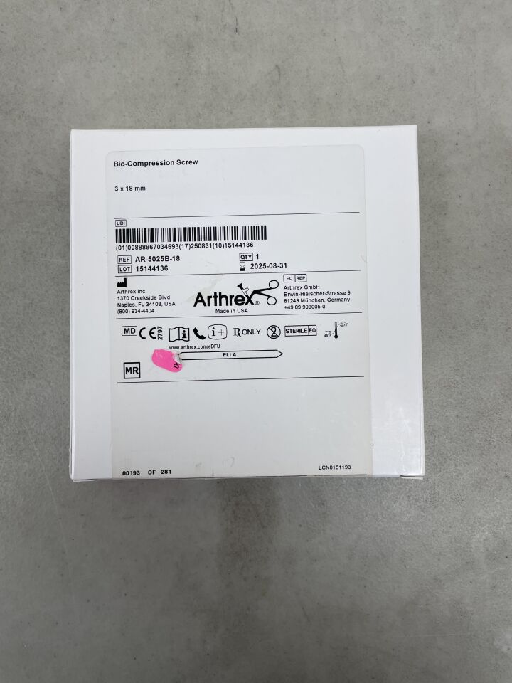 AR-5025B-18 - ARTHREX - Bio-Compression Screw, 3 to 3.7 dia. x 18 mm Length, (BX/1)