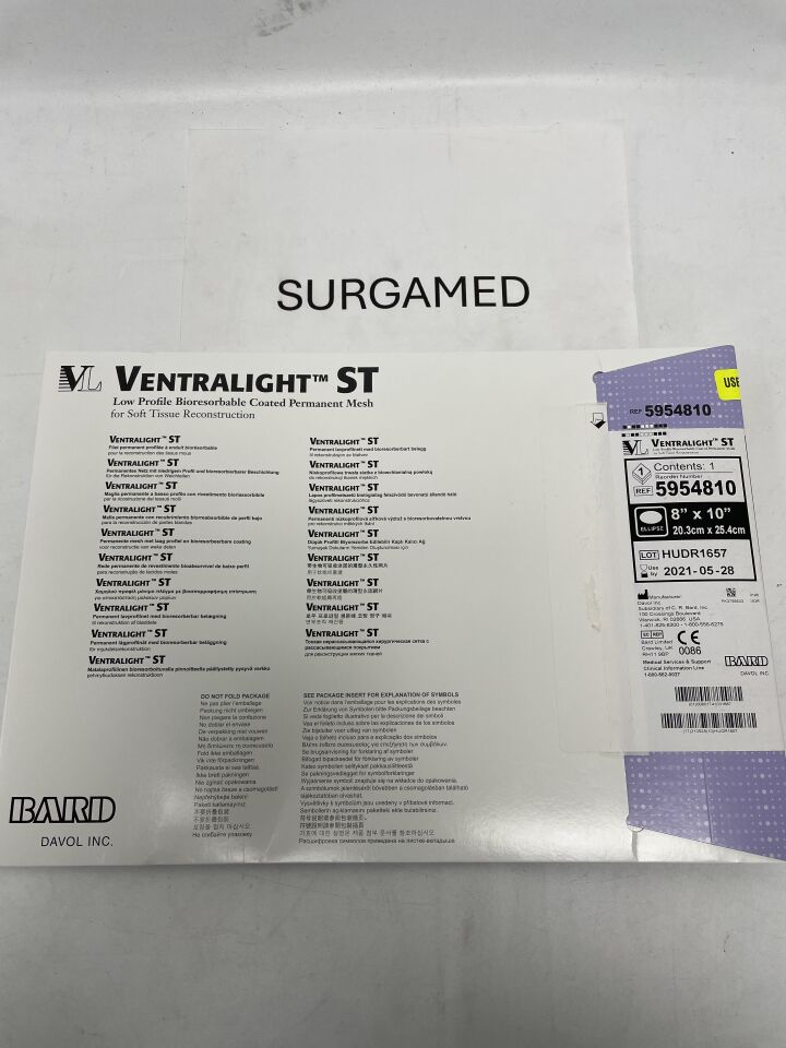 5954810 - BARD - Ventralight ST Medium Weight Monofilament Polypropylene Mesh, 8 x 10 in., (BX/1)