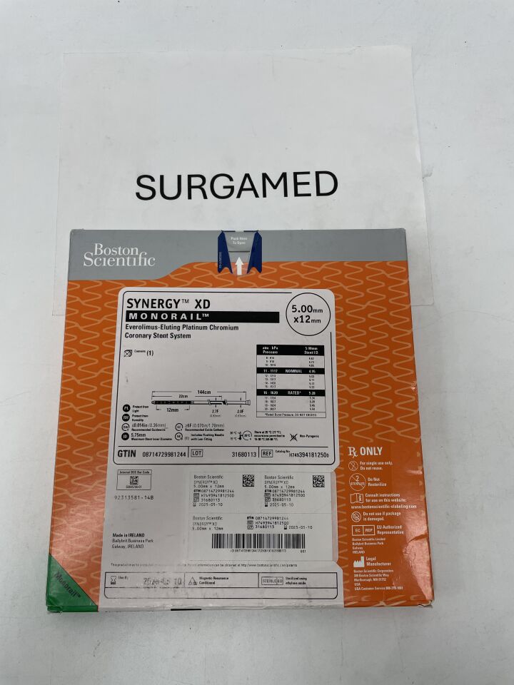 394181250 - BOSTON SCIENTIFIC - SYNERGY XD Everolimus-Eluting Platinum Chromium Coronary Stent System - Monorail - 5.00mm x 12mm, (BX/1)